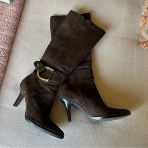 Nine West Brown Heeled Boots with Gold Accent